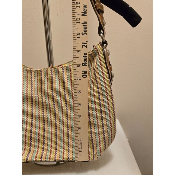 Fossil Canvas & Leather Trim Striped Woven Multicolor Hobo Handbag - Picture 10 of 10